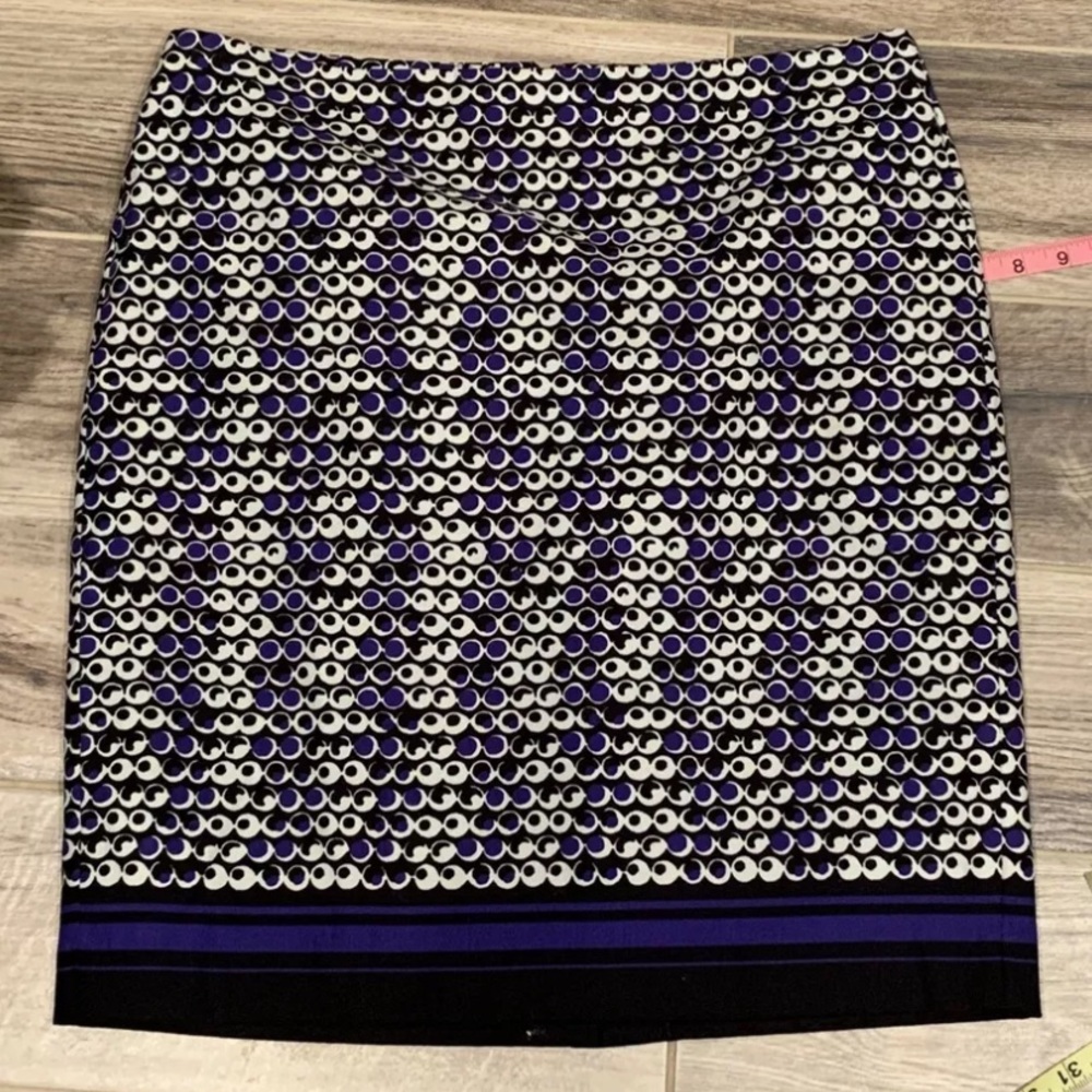Ann Taylor Petite Pencil Skirt Sz 12P Purple White Black Patterned Lined GUC
